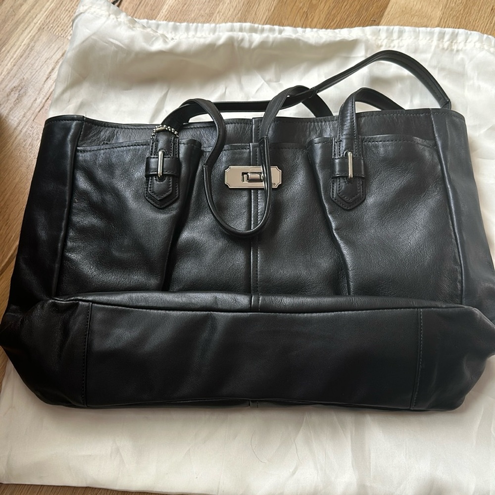 Coach black leather bag with case
